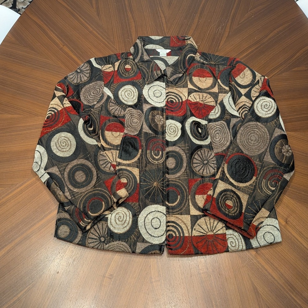 Christopher & Banks Zip Jacket Womens L Multicolor Excellent Tapestry Geometric